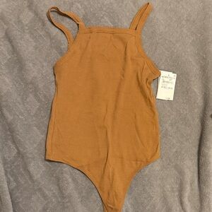 bp Ribbed One-Piece Bodysuit in Tan Brown